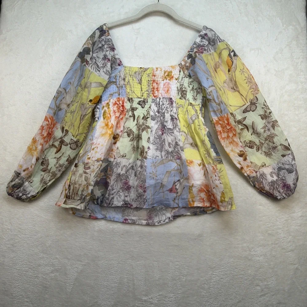 Banana Republic Floral Smocked Peasant‎ Top Women's Small Tall Boho Romantic
